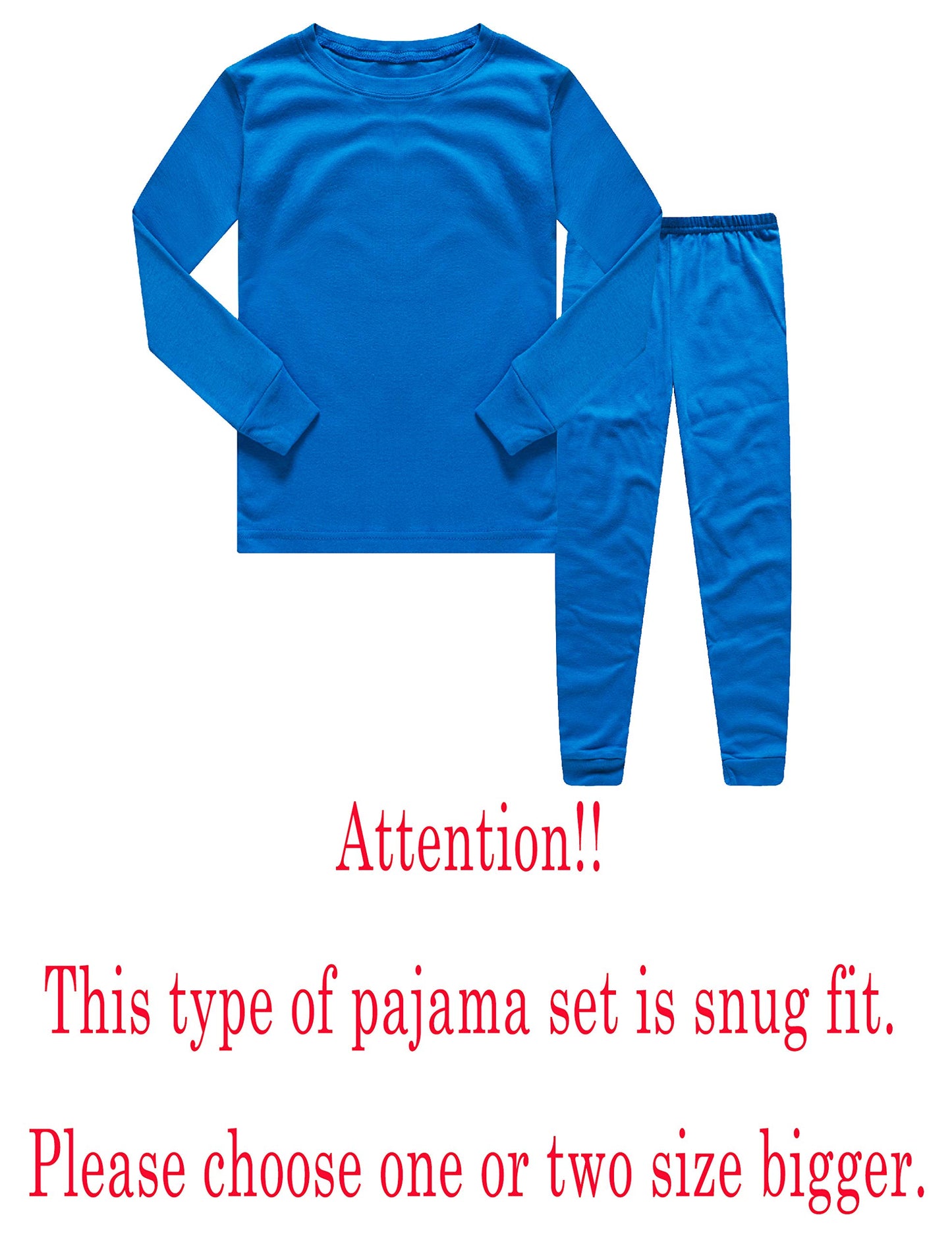 Family Feeling Boys Pajamas Solid Colors 2 Piece Long Sleeve Kids Pyjamas Set Cotton Blue Size 12