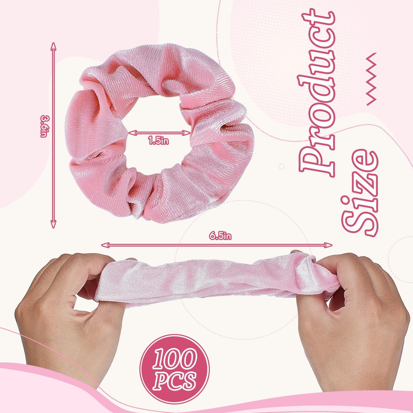 Juexica 100 Pcs Pink Velvet Scrunchies Bulk for Women & Girls, Soft Elastic Scrunchies, Satin Hair Ties for Thick and Thin Hair, Bridesmaid, Bachelorette, Proposal Party Favors (Pink)