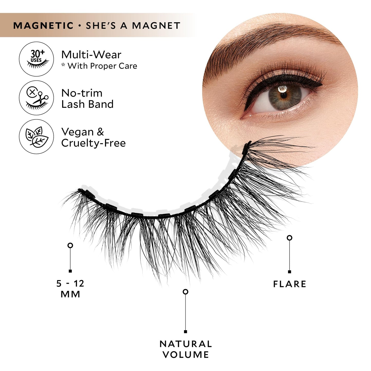 Velour Magnetic Eyelashes, Luxurious False Lashes, Reusable Eyelashes, Wear up to 30x & Vegan, All Eye Shapes, Natural Lashes, Magnetic Eyeliner not Included (She's A Magnet)