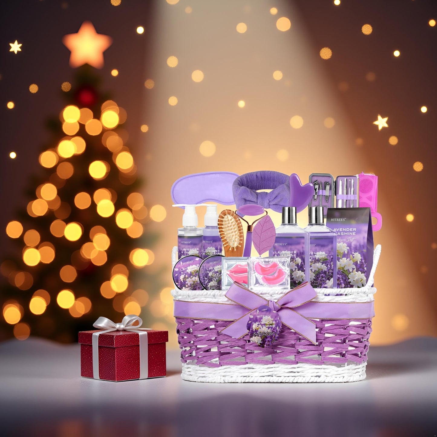 24-Piece Luxury Body Gift Set for Women, Spa Gift Basket Set, Lavender Home Spa Gifts for Women With Face Rollar tool, Bubble Bath, Facial Care, Bomb, Oil, Facial Skin Care gift set for Mother Her