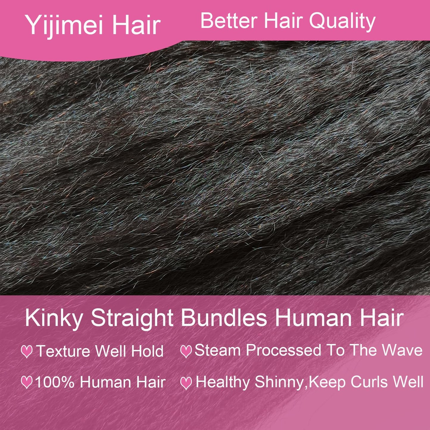 Yijimei Kinky Straight Human Hair Bundles Yaki Straight Human Braiding Hair 100g 22 Inch Human Hair Bundle 100% Unprocessed Brazilian Virgin Hair Natural Black