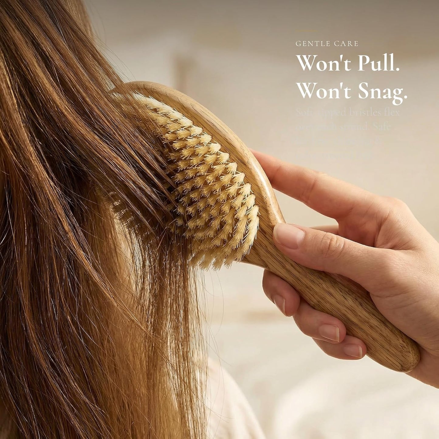TRENFI Boar Bristle Hair Brush for Fine Thin Hair - Solid Red Oak Oval Design