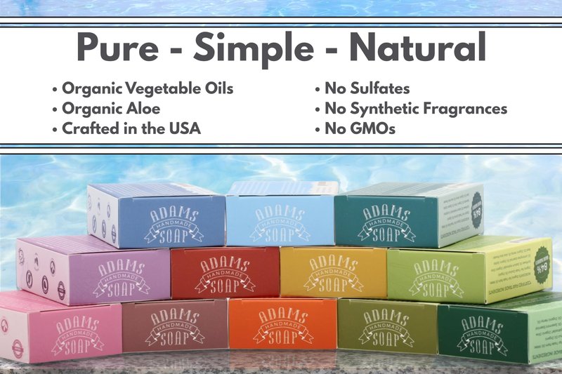 Adams Handmade Soap Variety Pack – 6 Bar Set: Unscented, Eucalyptus Spearmint, Rose, Lemon Sage, Cinnamon Spice, Citrus Medley | Vegan, Cold Process, 84% Organic, USA Made