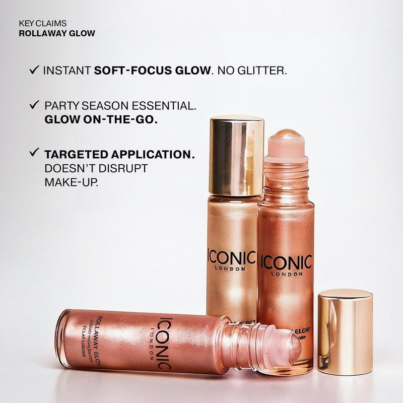 ICONIC LONDON Rollaway Glow | Liquid Highlighter for a Radiant Glow, Cruelty-Free, Vegan Makeup (Rose Potion) 0.27 Fl oz