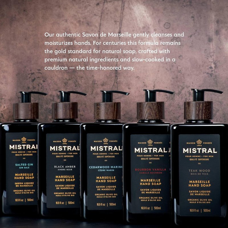 Mistral Bourbon Vanilla Hand Soap for Men - Luxury Moisturizing Formula with Organic Oils | 16.9 Fl Oz