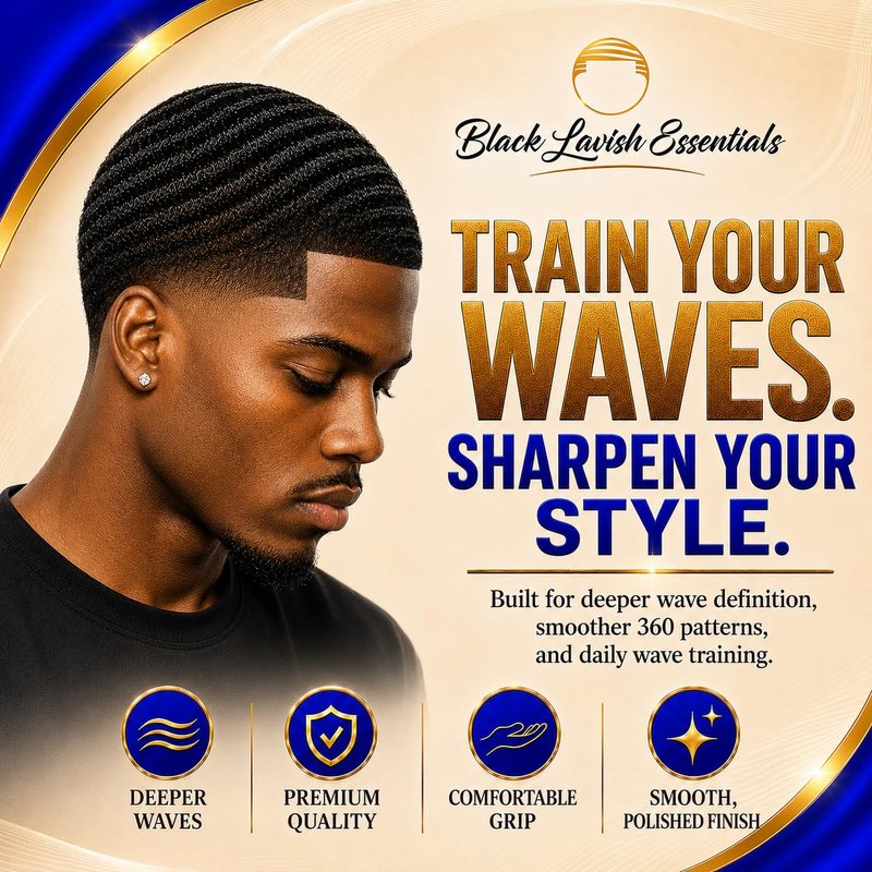 Black Lavish Essentials Men’s Hair Brush, Build Deeper, Hard Boar Bristle Curved, Perfect for Styling Hair, Ultimate Wave Grooming Tool, 360 Wave Brush (Medium-Hard Brush, Blue)