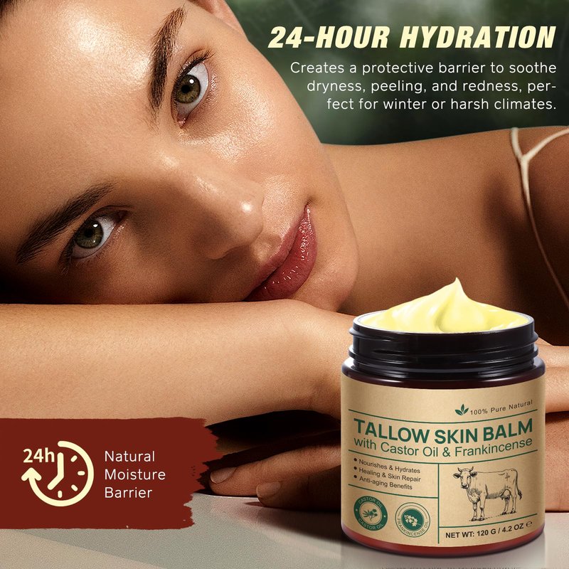 2 Pcak Beef Tallow Cream with Castor Oil and Frankincense, 100% Grass-Fed Tallow for Skin Care, Face & Body Moisturizer for Skin, Sensitive Skin & Dry Skin Age Defying, Eczema All-Purpose Balm