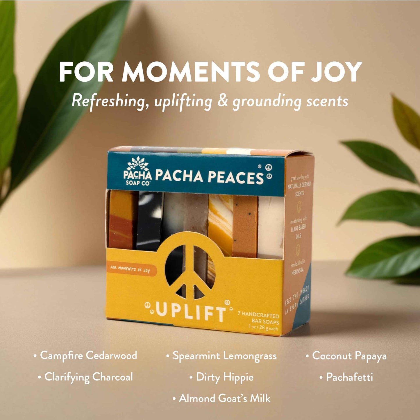 Pacha Soap Co. Bar Soap, Pacha Peaces, Uplift & Calm Bundle, 2-Pack (4 oz ea) - Premium, Handcrafted, Hydrating, Natural Hand Cleanser, Face & Body Wash, Soothing Essential Oils