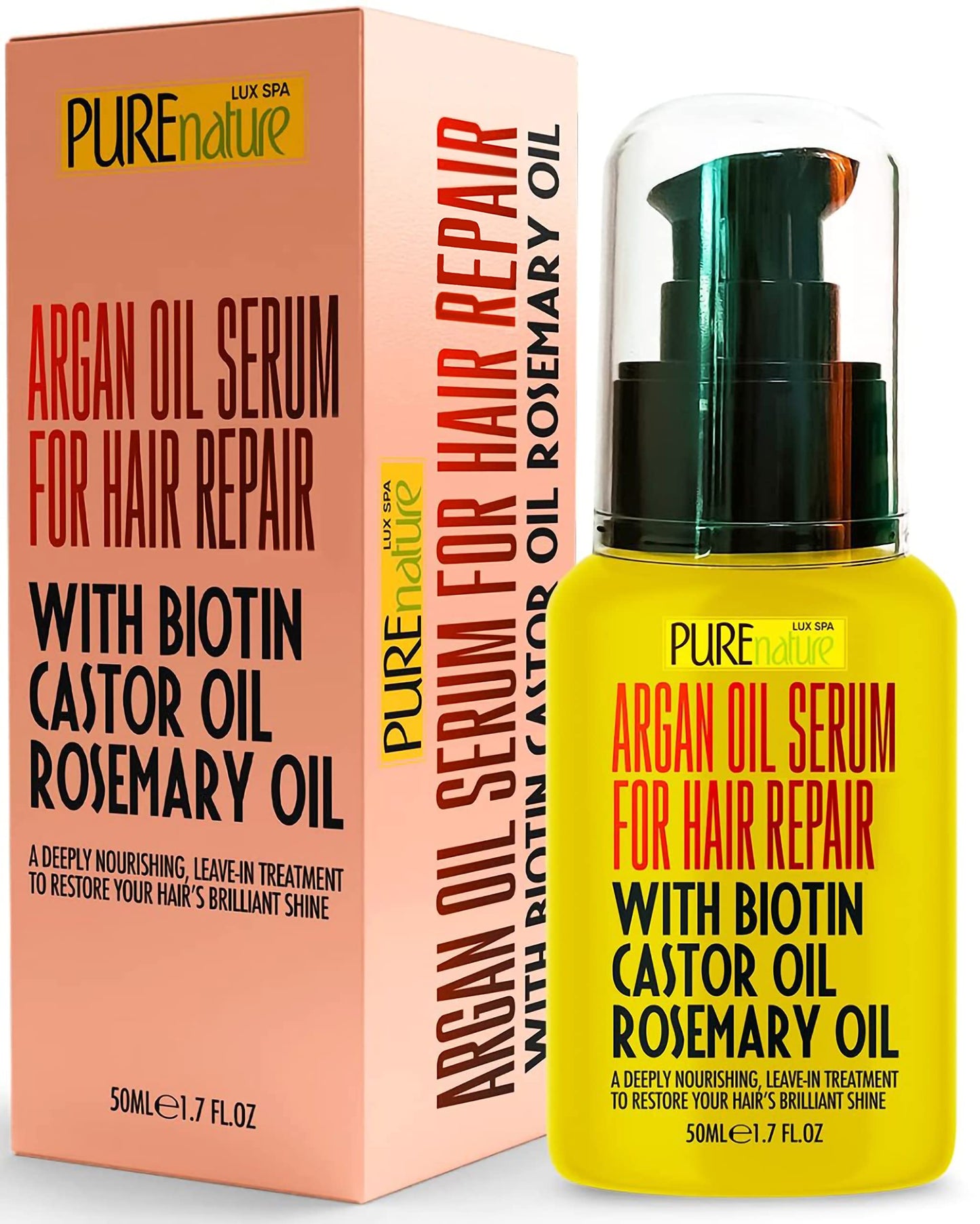 PURE NATURE Moroccan Argan Oil Shampoo and Conditioner and Hair Serum with Biotin, Castor, Rosemary Oil