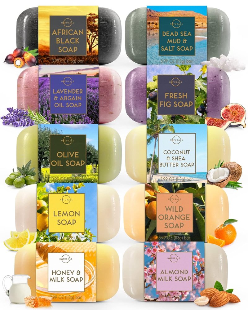 O Naturals 100% Natural Bar Soap Gift Set | Organic Ingredients & Essential Oils - 10-Piece Variety for Spa Gifts