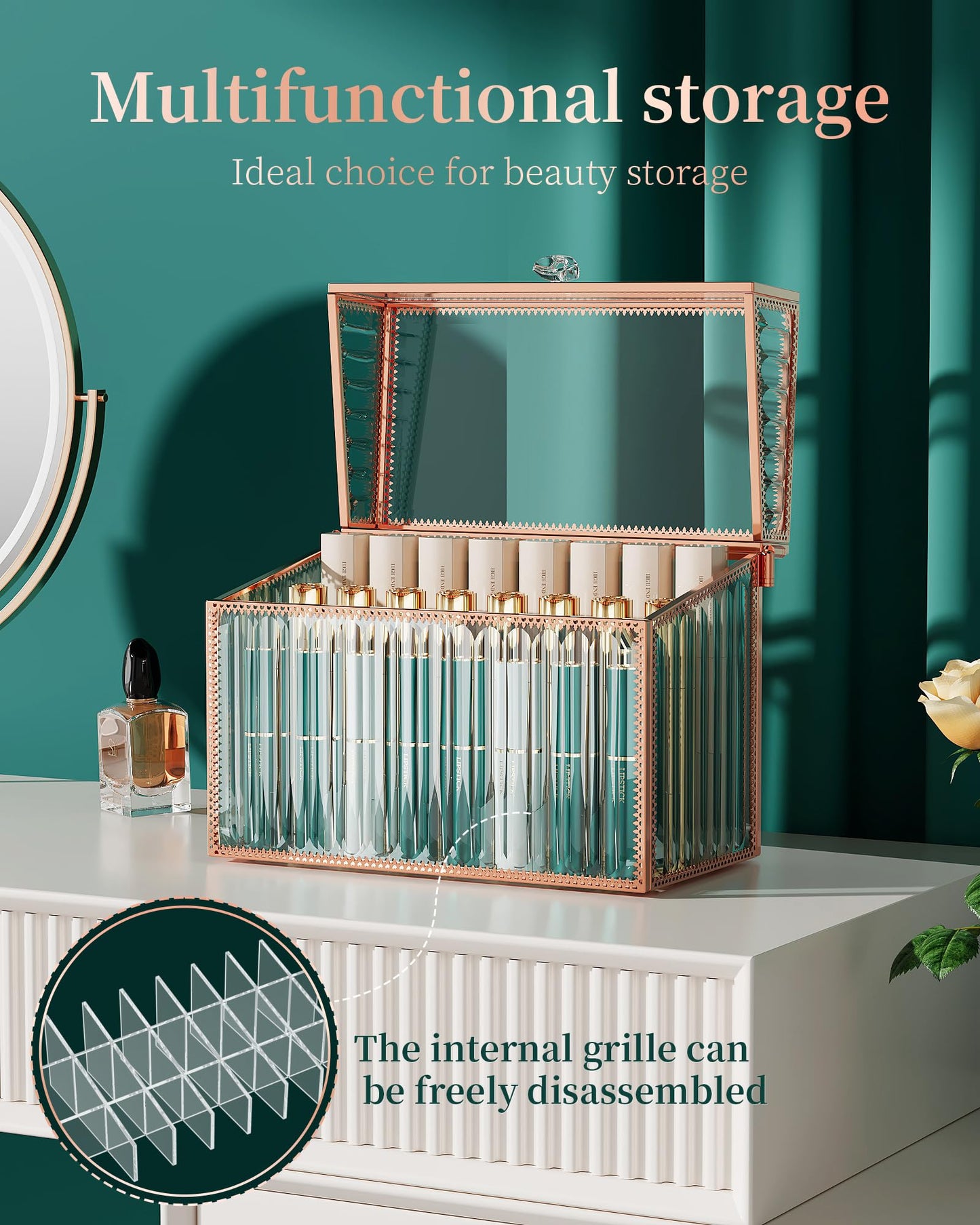 Youdepot Lipstick Organizer Lipstick Holder - 24 Spaces, Tempered Glass Lip Gloss and Perfume Organizer,Vanity Lipstick Holder and Organizer.