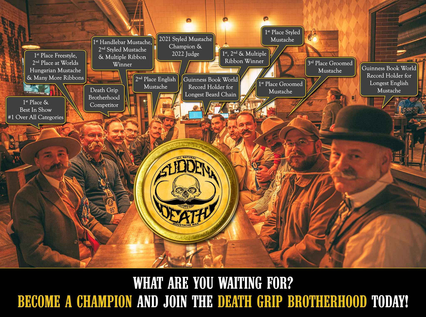 Mustache Wax Strong Hold Grooming For Men | Sudden Death Moustache & Beard Wax 1oz Tin | Perfect For Handlebar Mustaches By Death Grip | No Heat Source Required