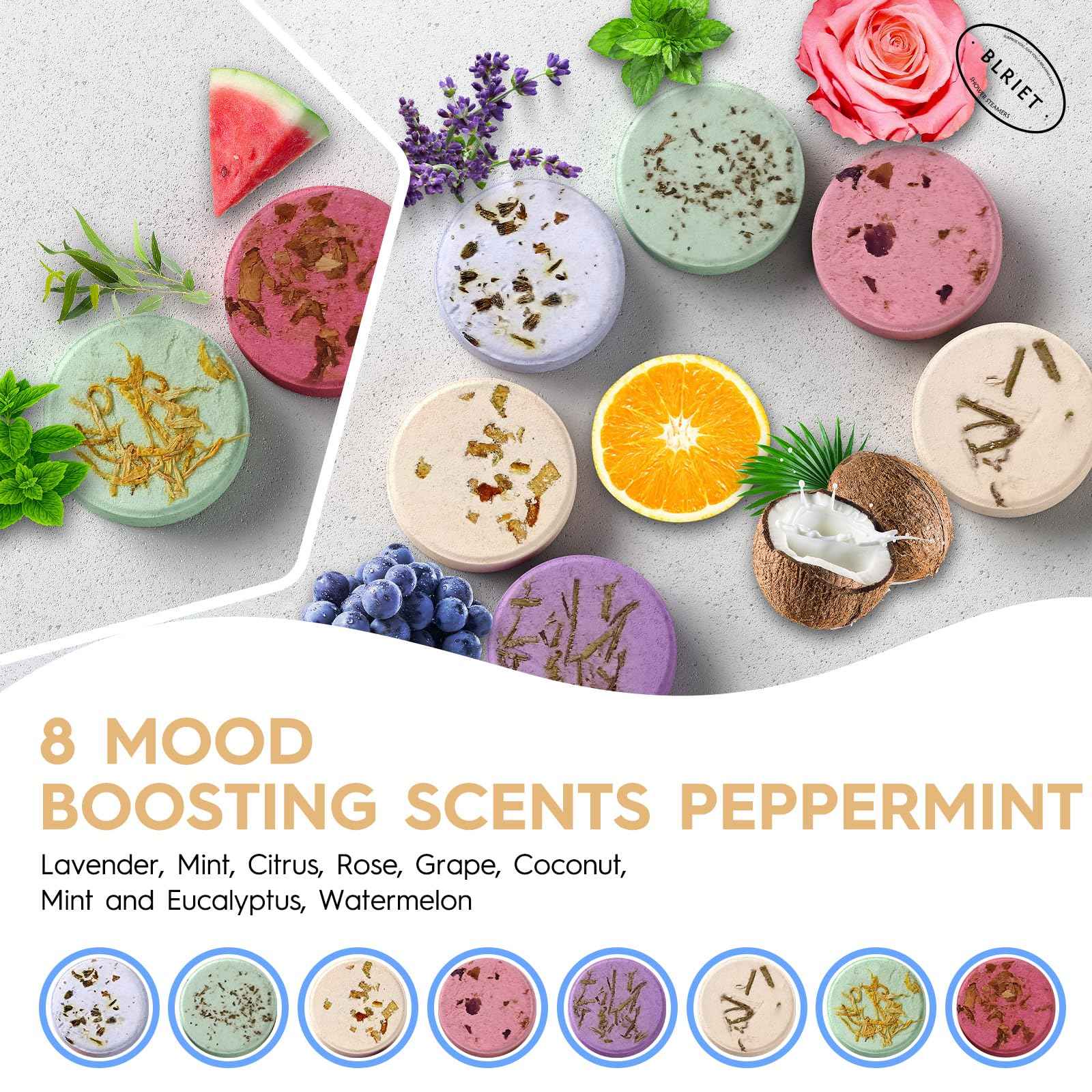 BLRIET Shower Steamers Aromatherapy Stocking Stuffers Christmas Gifts for Women 8 PCS, Shower Bombs Gifts for Mom with Lavender Fruit Natural Essential Oils, Self Care Gifts for Women & Lover