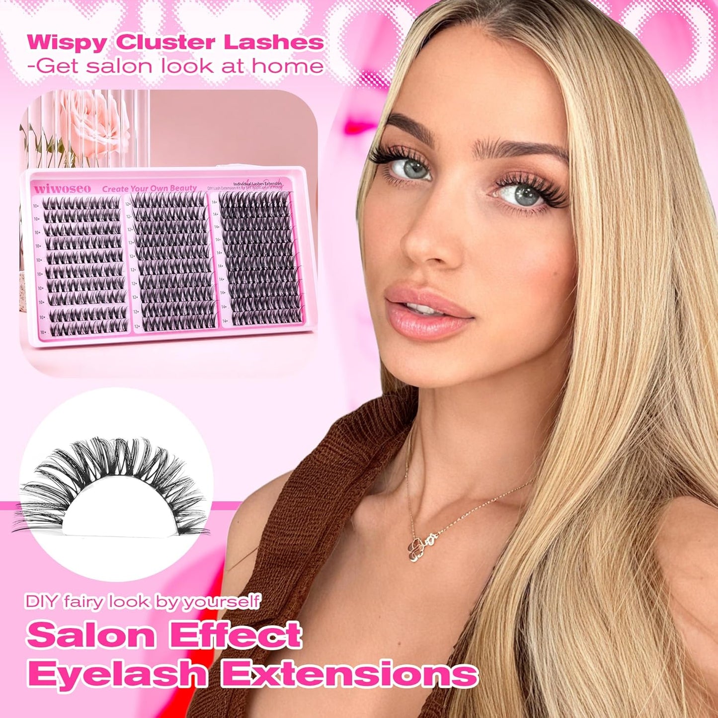 Flora Lash Clusters Kit - Wispy D Curly Eyelash Extensions for DIY | Natural Individual Lashes (10-14MM)