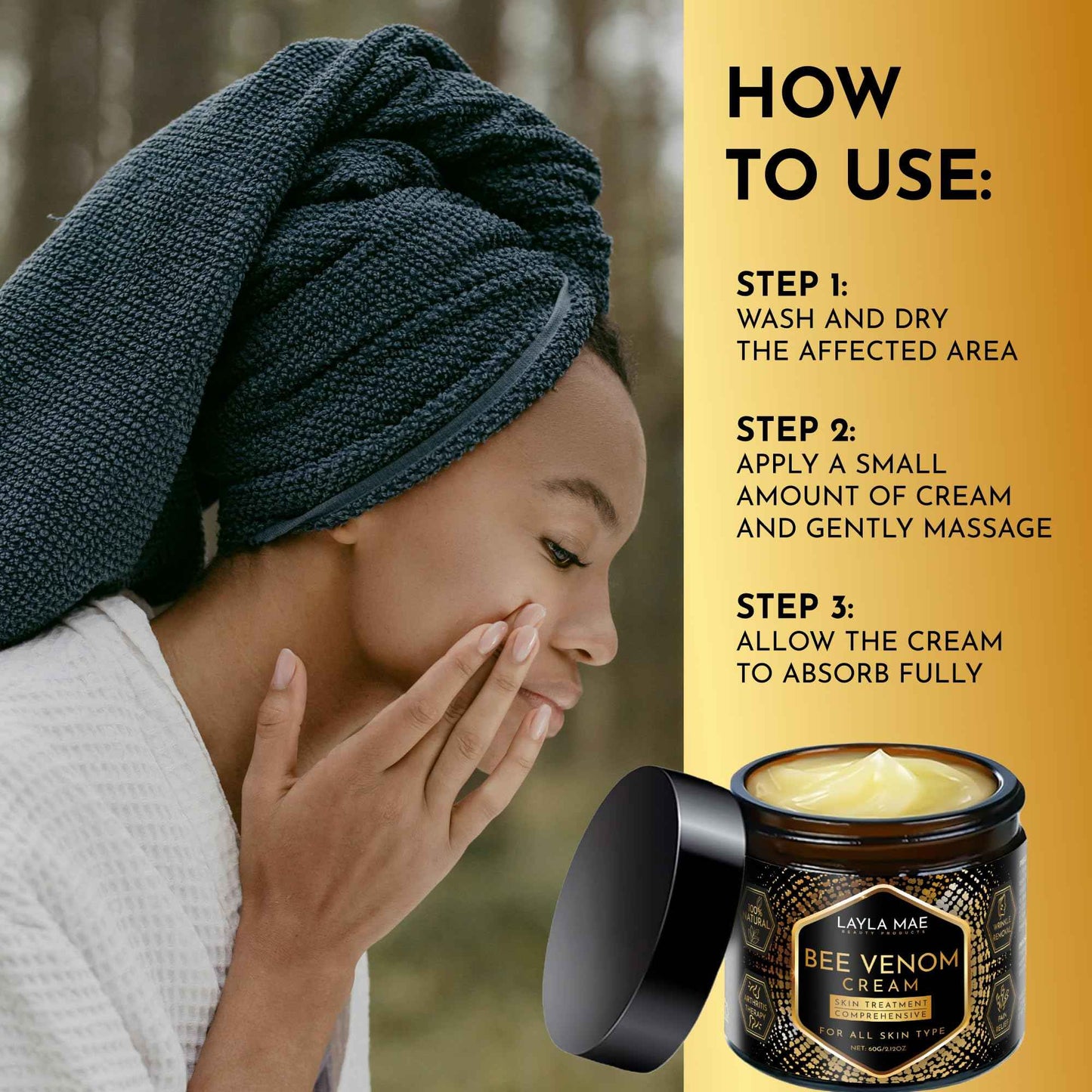 Layla Mae Bee Venom Skin Treatment Cream - Wrinkle Care Face Lift & Firming Muscle & Joint Wellness Body Pain Support Cream - Natural Care for Skin Imperfection