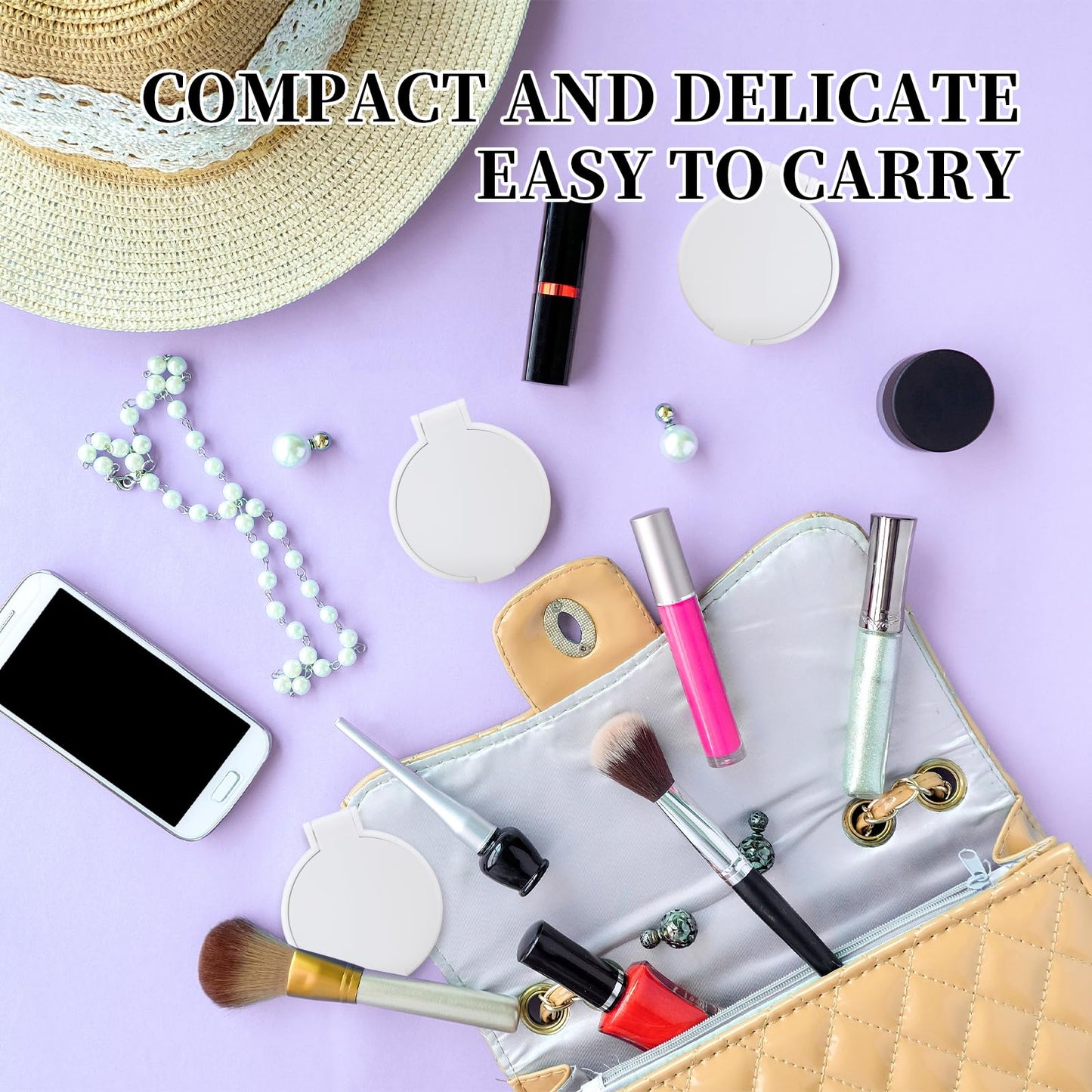 TANEMUDO 82 Pcs Compact Mirror Bulk, Women Portable Mini Folding Round Makeup Mirror for Purse, Travel, and Daily Use (White)