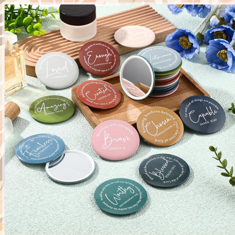 Geelin Mini Christian Gifts Mirror for Women Bulk Inspirational Bible Verse Scripture Portable Mirrors Small Church Gifts for Mother Women History Month VBS Party Favor(120 Pcs,Morandi)