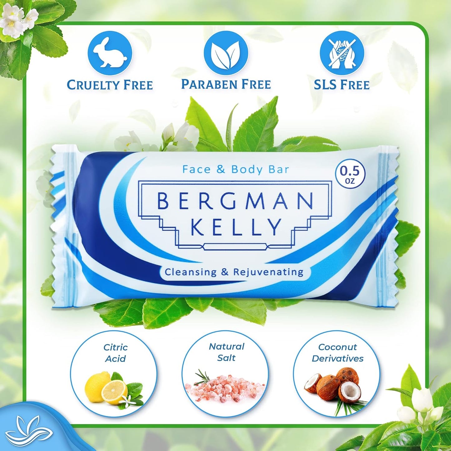 Bergman Kelly Hotel Soap Bars - White Tea Luxury Mini Soap | 0.5 oz, 200 Pack for Travel & Guest Bath