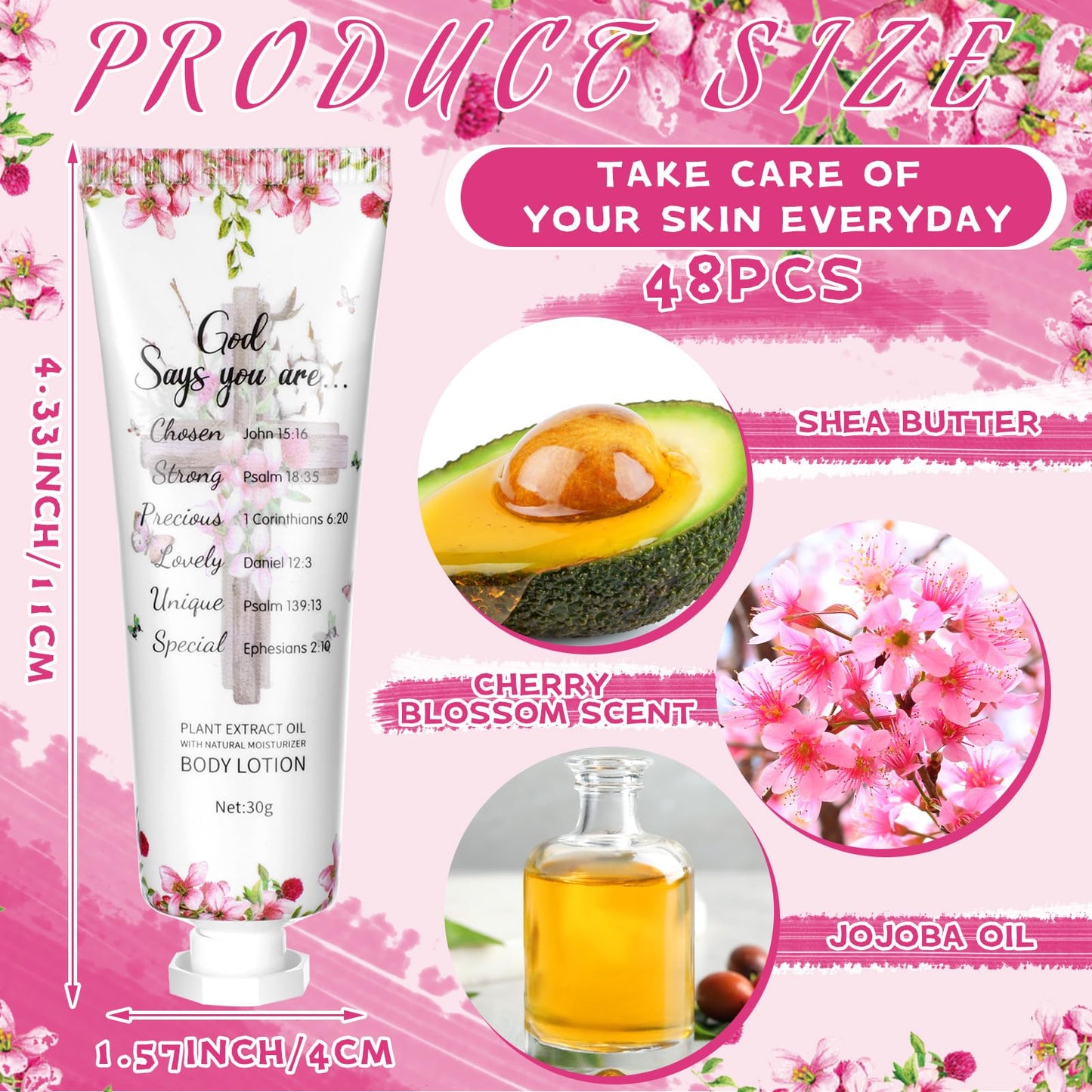 Siifert 48 Pcs Christian Body Lotions Gifts Bulk for Women Mother's Day Church Gifts Mini Travel Christian Lotion Inspirational Bible Verse Body Cream for Family Mom Graduation Teacher Appreciation