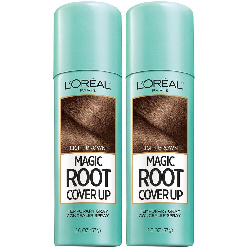 L'Oreal Paris Magic Root Cover Up - Gray Hair Spray for 100% Coverage | Ammonia-Free, Lightweight, Light Brown, 2 oz (2 Count)