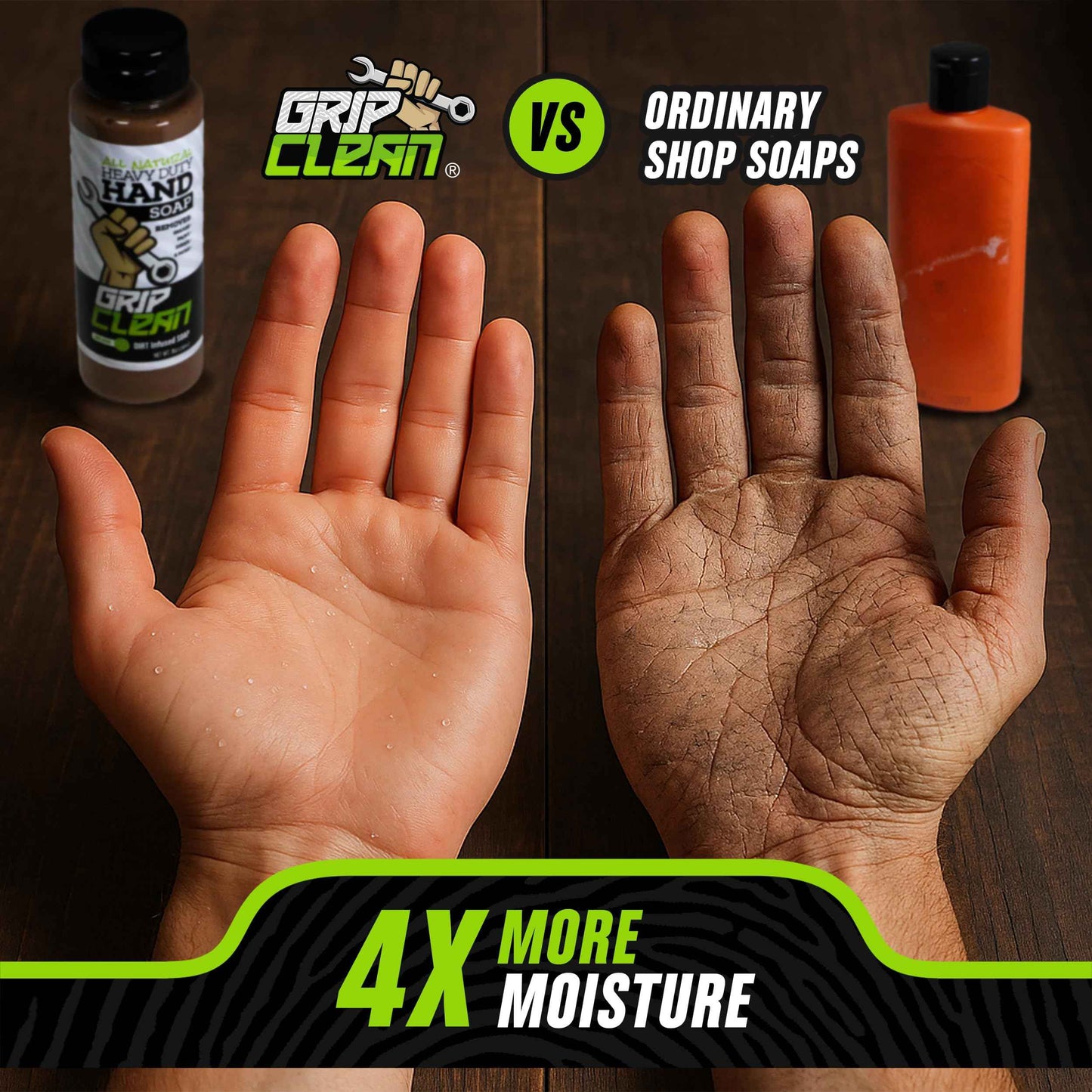 Grip Clean Heavy-Duty Hand Cleaner for Mechanics with Nail Brush - Moisturizing Coconut Oil Hand Cleaner Liquid Hand Soap with Stiff Bristle Nail Brush, Lime Scent – 8 Fl Oz Squeeze Bottle + Brush