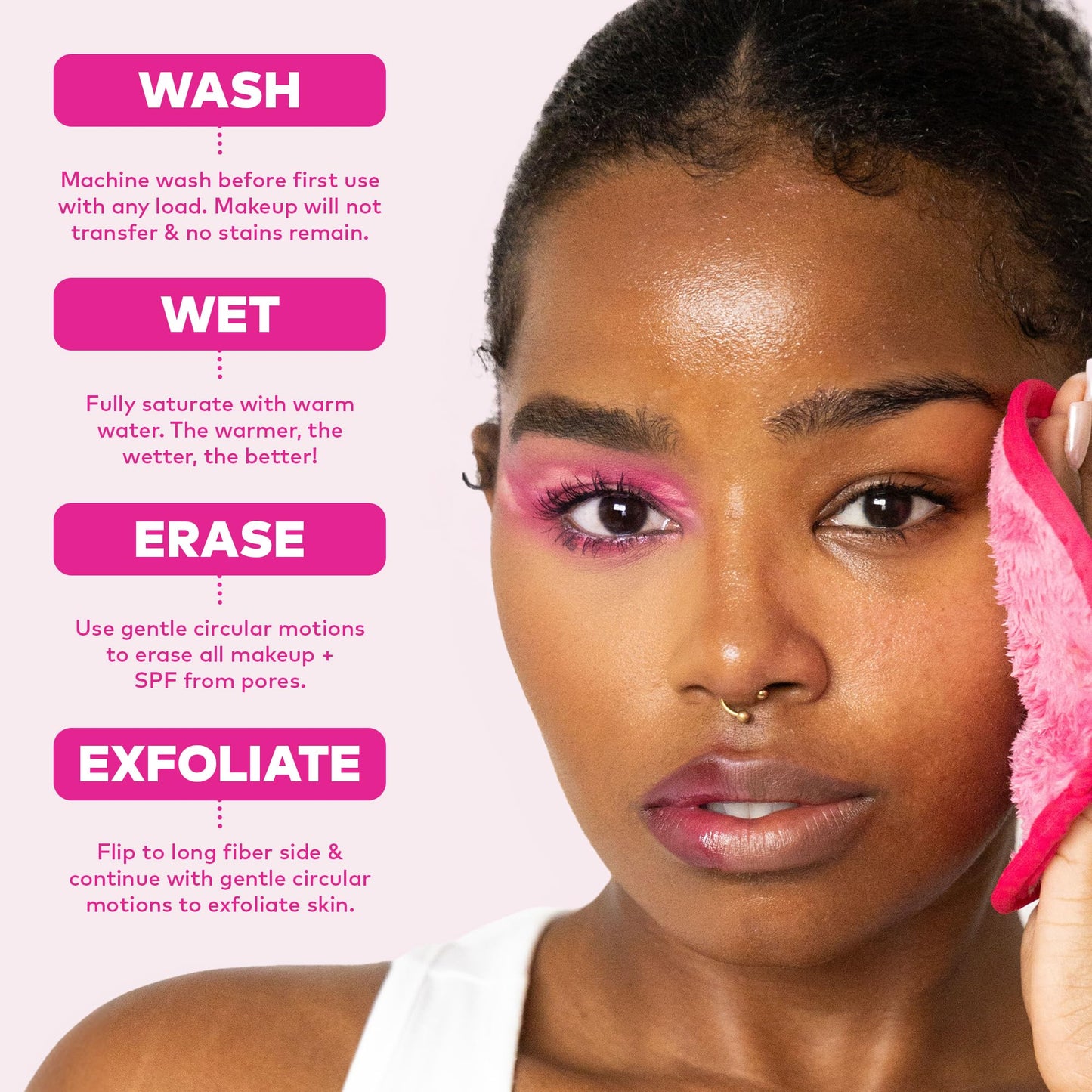 The Original MakeUp Eraser 7-Day Set, Erase All Makeup with Just Water, Including Waterproof Mascara, Eyeliner, Foundation, Lipstick, Sunscreen, and More! Original Pink, 7ct.