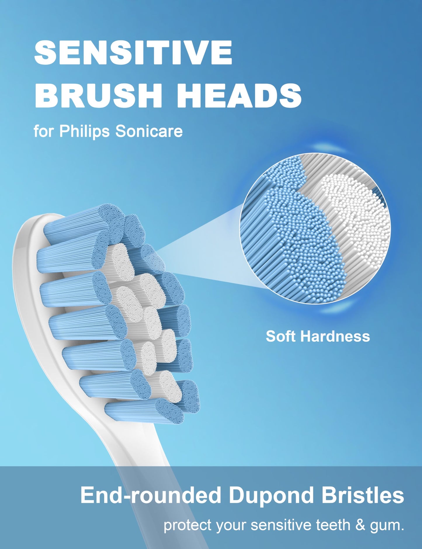 Sensitive Replacement Toothbrush Heads for Philips Sonicare Soft Simply Clean Electric Brush Head, 8 Pcs White