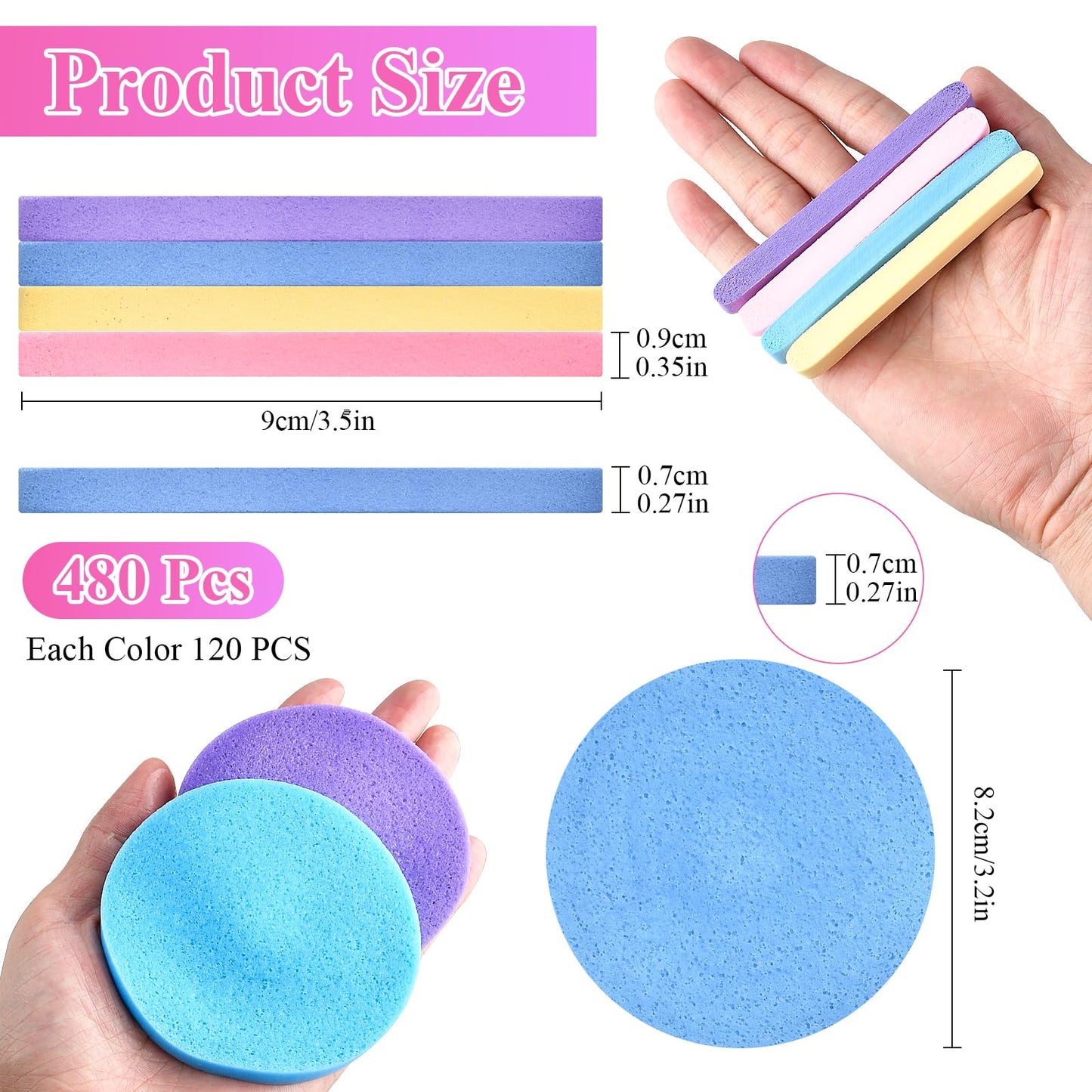 Elesunory 480 Pcs Compressed Facial Sponges, Soft Makeup Removal Round Face Wash Sponge, PVA Facial Sponges for Women Estheticians
