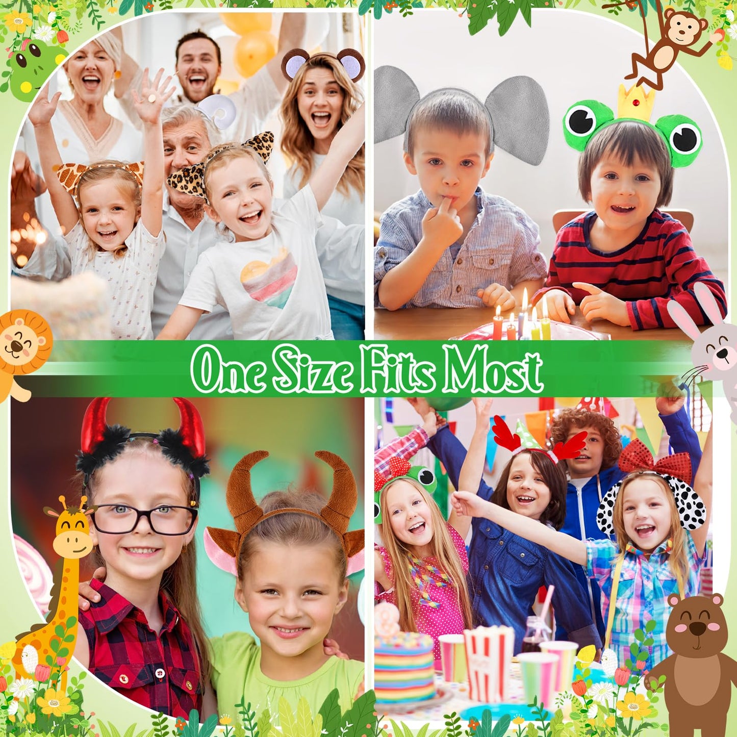 Hoemwarm 35 Pcs Animals Ears Headbands Zoo Jungle Animal Cat Ears Hair Hoop