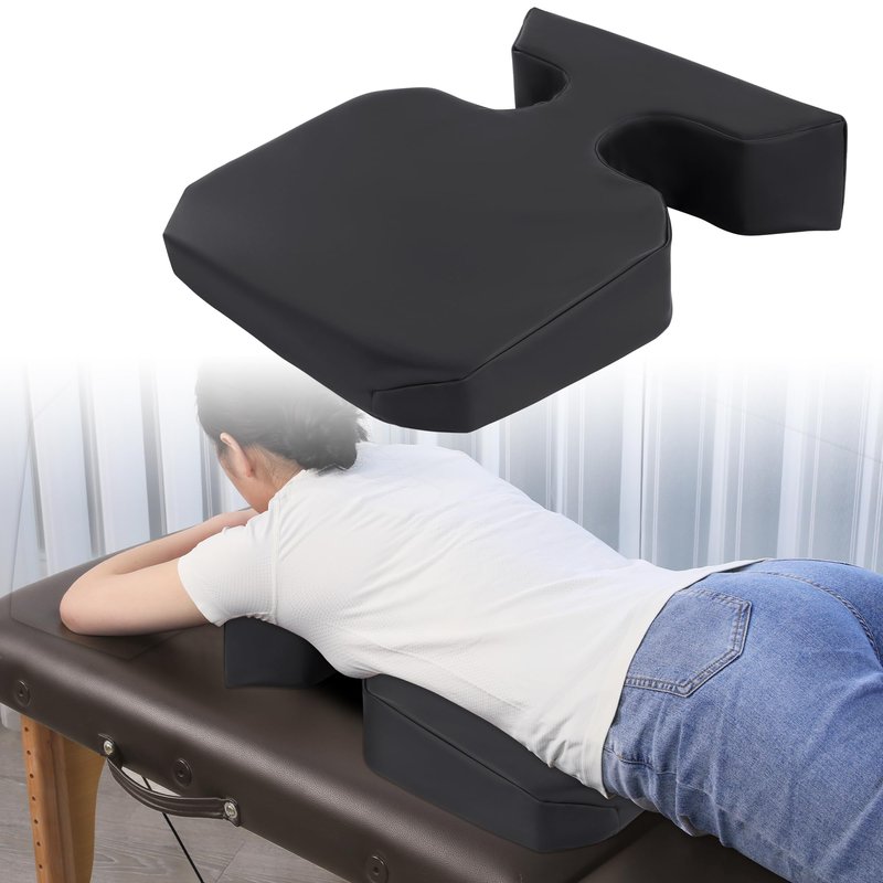 HOMBYS Supportive Breast Pillow for Massage Table, Extra Thick 5" Height Resuable Waterproof Massage Bolster Pillow Cushion for Stomach Sleeper, Beauty Salon SPA Breast Pillow for Sleeping，Black