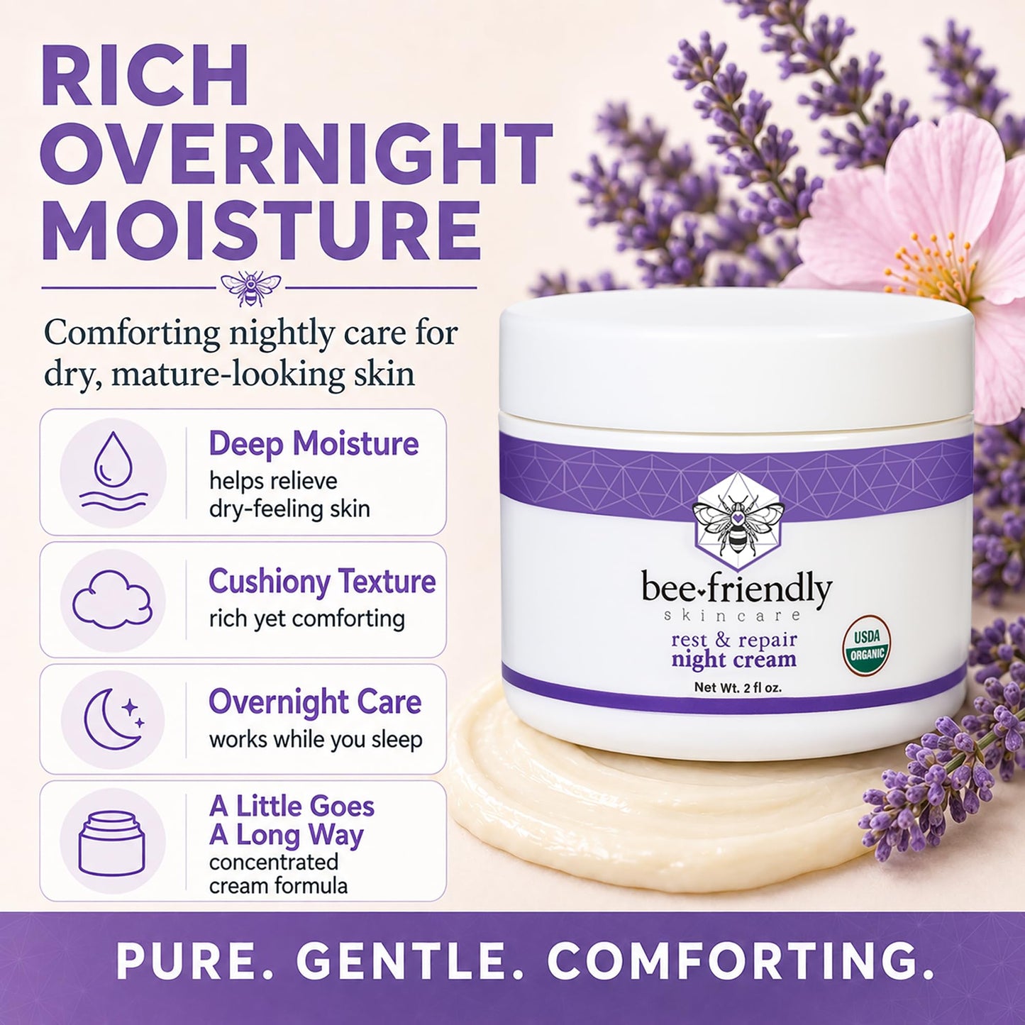 BeeFriendly® Organic Night Cream, USDA Certified, 2 oz