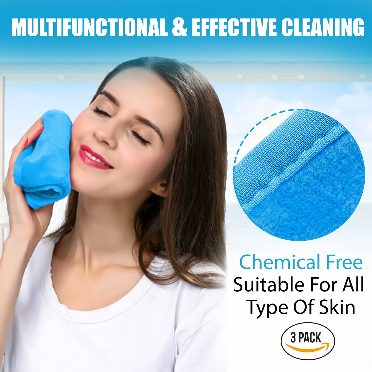 Makeup Remover Face Towel for Women - Quick Dry Wash Cloth for Gentle Facial Cleansing | Reusable Pack of 3