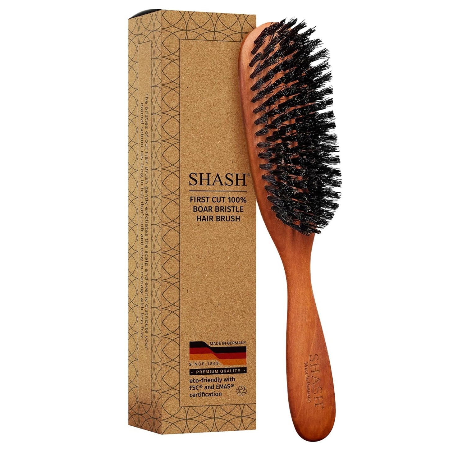 Classic German Boar Bristle Hair Brush - Conditions Hair, Improves Texture | Fine to Normal Hair