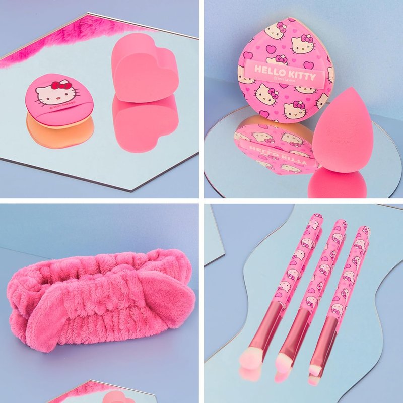 Hello Kitty Makeup Brush Sponge Set - Soft Beauty Sponges & Headband | Kawaii Gifts for Girls (Pink)