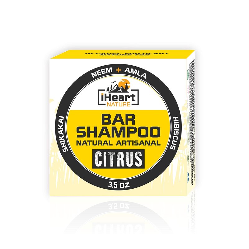 iHeart Nature Organic Shampoo Bar (Packed with Neem Amla Shikakai Hibiscus) Made in USA (Natural Herbal Clarifying Surfactant Free) Ayurvedic Handmade Aromatherapy (Citrus)