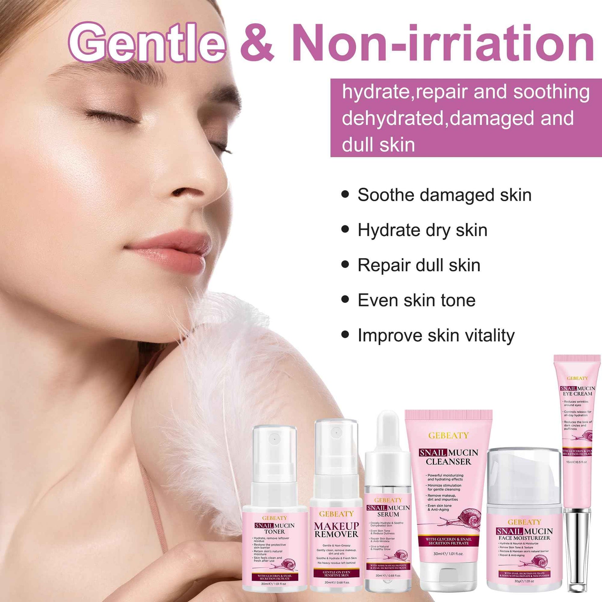 Skin Care Set,6 Pcs Korean Snail Mucin Essence Anti-aging Moisturize Repair Soothe Hydrate,Glass Skincare Kit for Dull & Dry Skin,Skincare Gift Set Teens Stocking Stuffers Christmas Gifts for Women