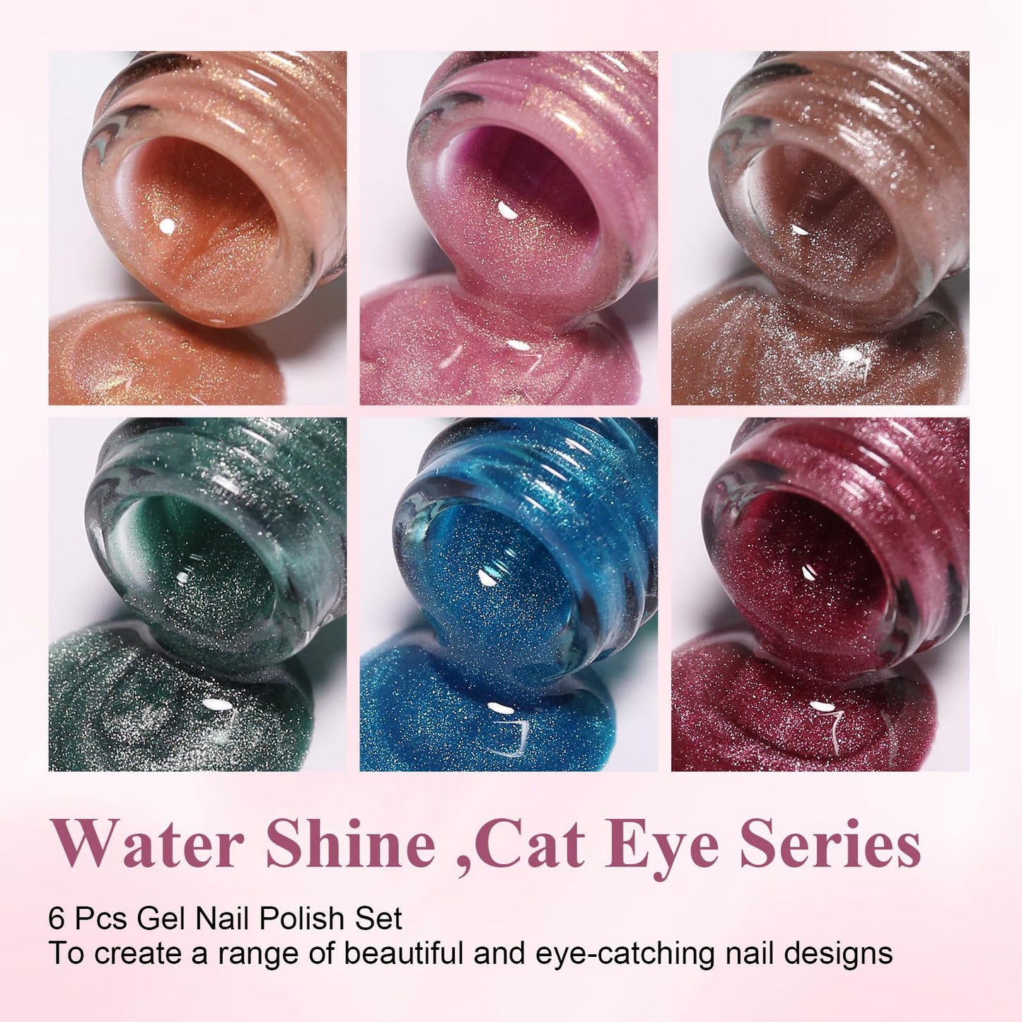 Firedeep 10ml Hema-Free Cat Eye Gel Nail Polish Set with Magnet 6 Colors Pink Green and Blue Magnetic Nail Polish DIY at Home Salon Art Gift for Women