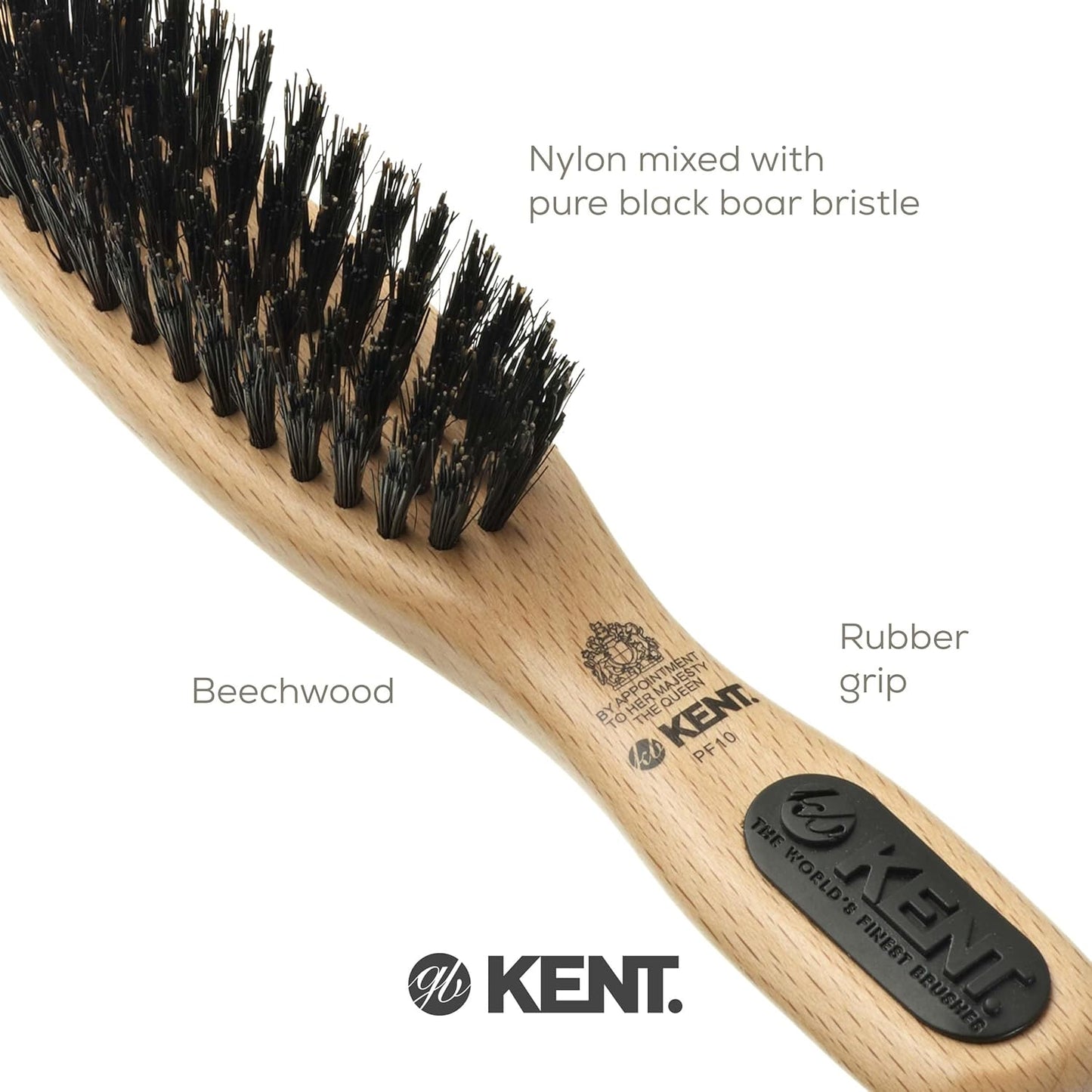 Kent PF10 Boar Bristle Brush - Natural Hair Straightening & Smoothing | Travel-Friendly for Short to Medium Hair