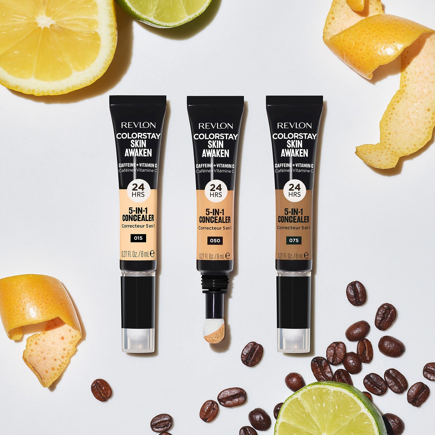 Revlon ColorStay Skin Awaken 5-in-1 Concealer, Lightweight, Creamy Longlasting Face Makeup with Caffeine & Vitamin C, For Imperfections, Dark Circles & Redness, 015 Light, 0.27 Fl Oz
