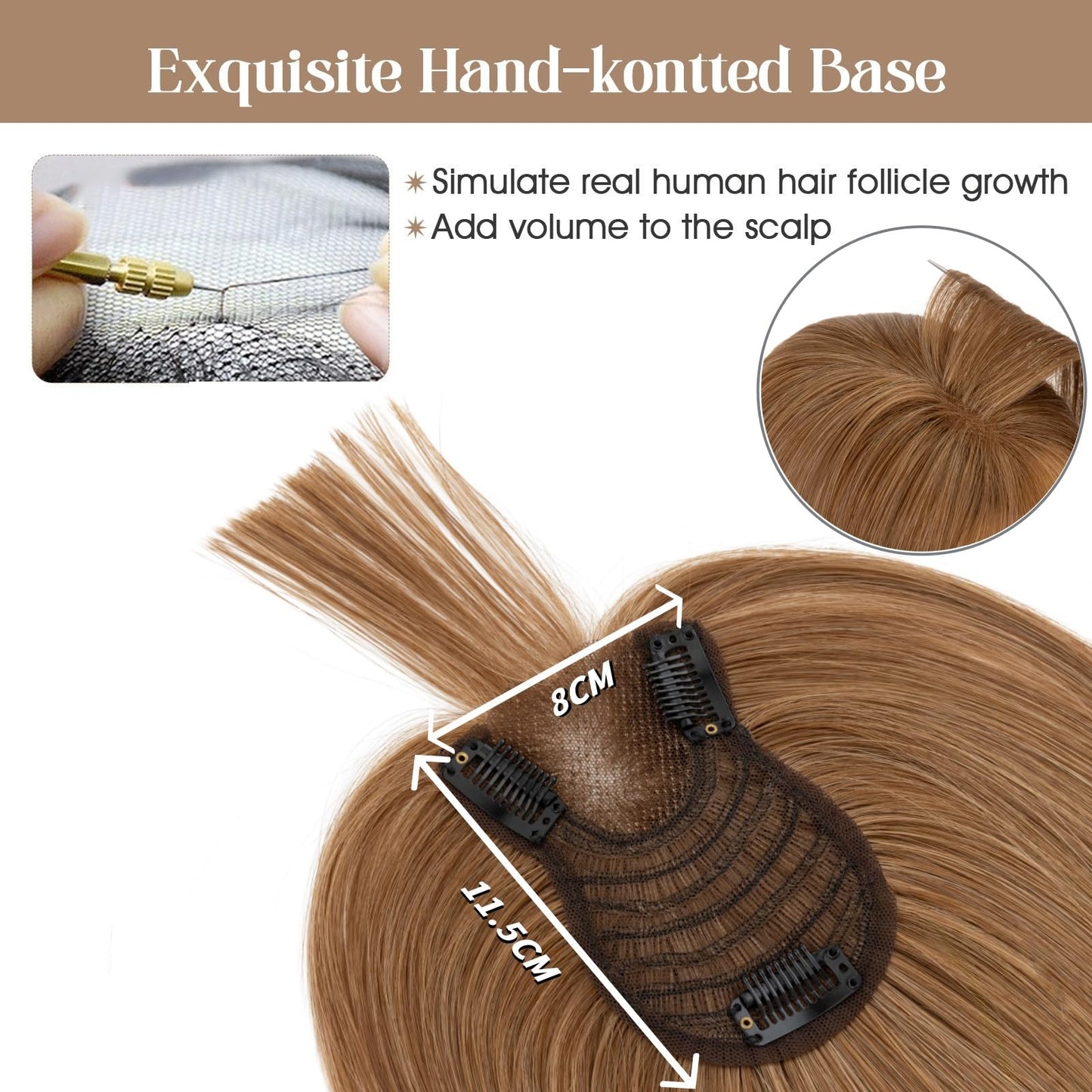 Rich Choices Hair Toppers for Women Real Human Hair 360°3D Clip in Bangs Remy Hairs Toppers With Bang Hairpieces for Women with Thinning Crown Wispy Clip in Topper 10 Inch With Bang-#6 Light Brown