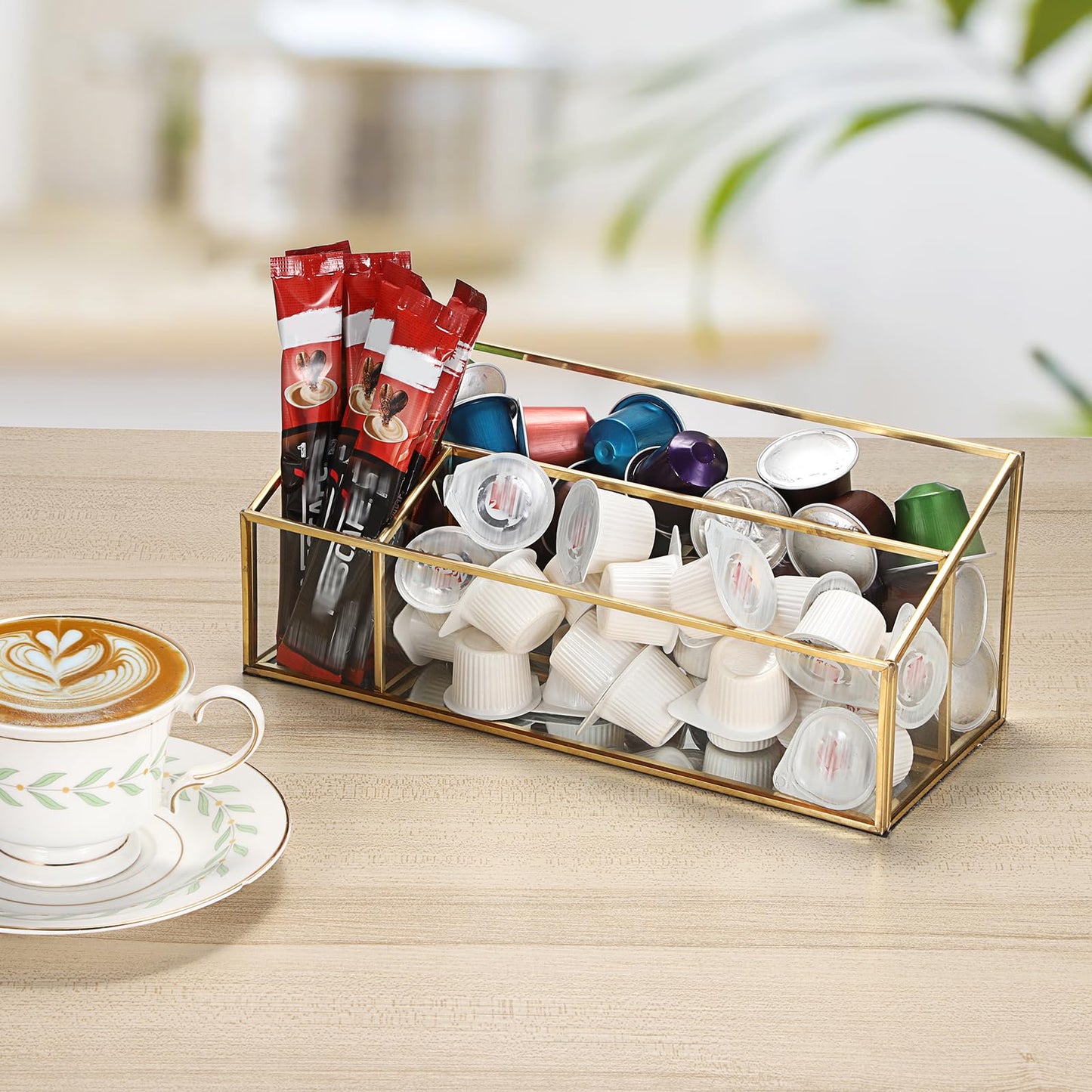 Hipiwe Makeup Organizer Countertop Cosmetic Display Case Gold Glass Vanity Storage Holder 3 Slots Dresser Bathroom Counter Organizer for Makeup Brush Lipsticks Perfume Skincare Products
