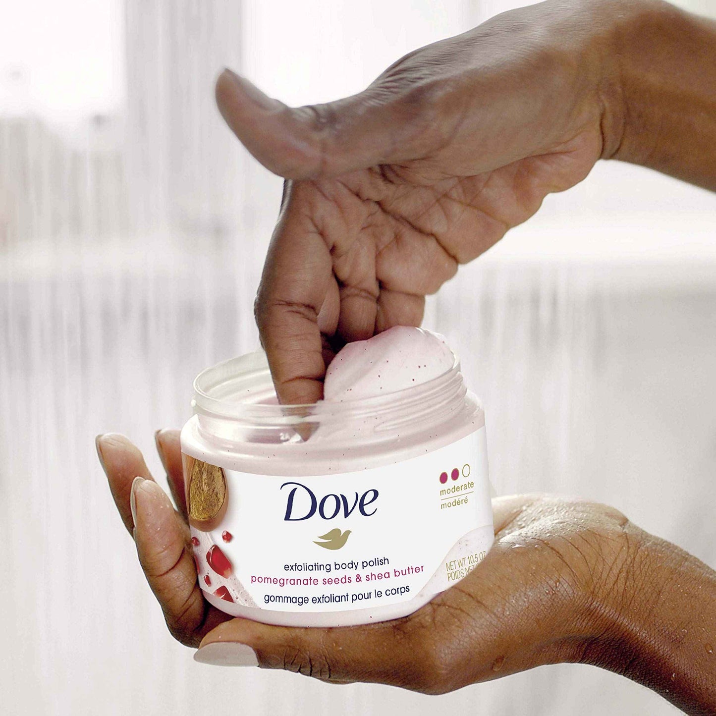 Dove Exfoliating Body Polish Scrub For Silky, Soft Skin Pomegranate & Shea Butter Body Scrub Exfoliates and Provides Lasting Nourishment 10.5 oz