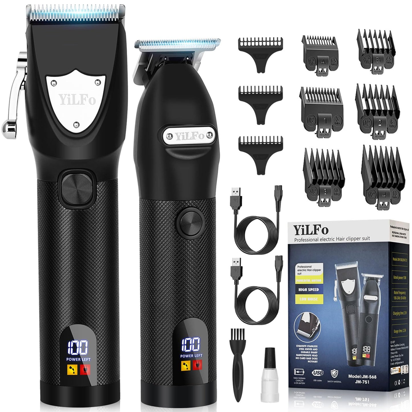 YiLFo Hair Clippers for Men - Professional Barber Clippers, LED Display Trimmer, T Liners Edgers, Shaving Kit