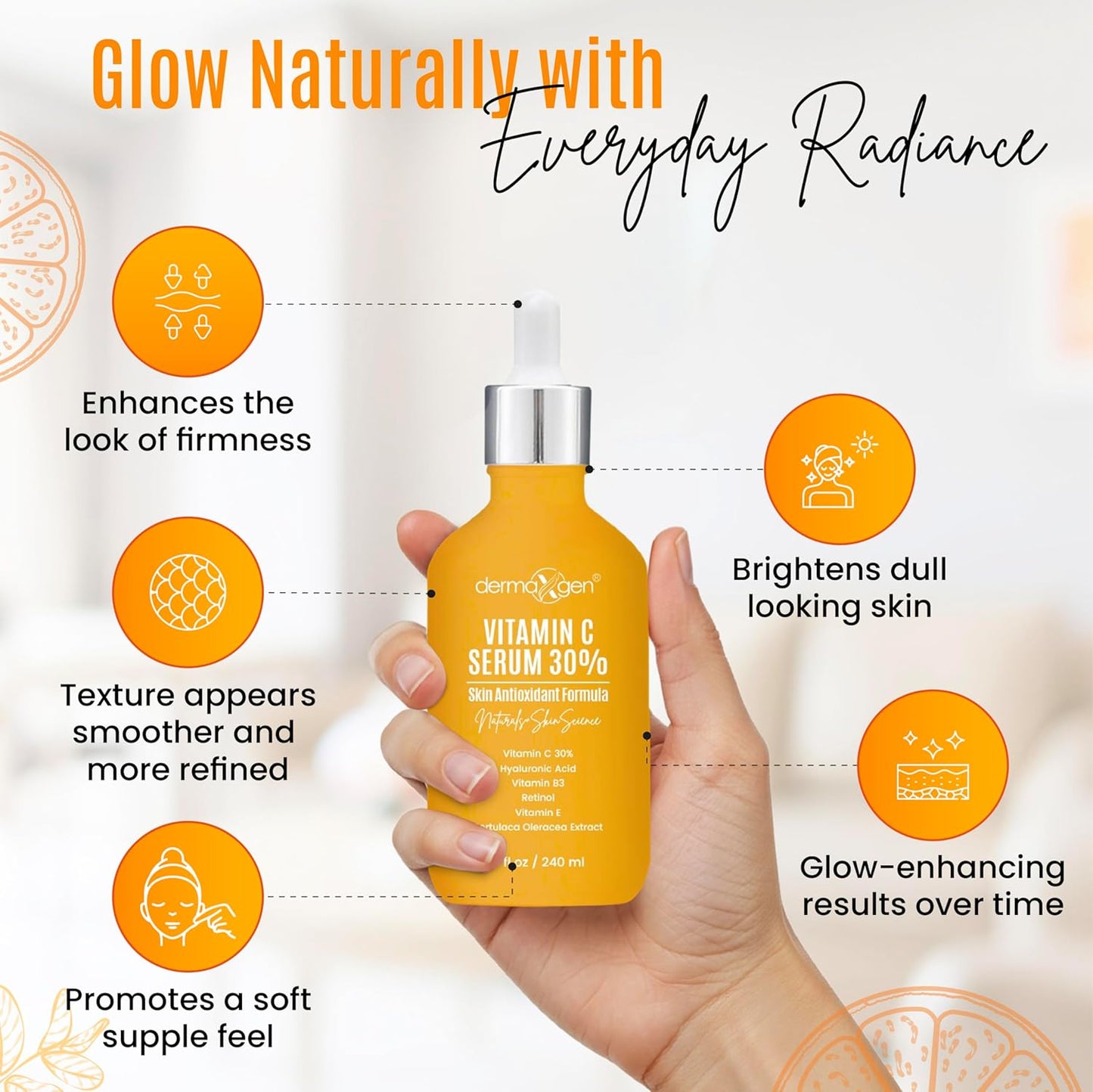 Vitamin C Serum - Pure Organic Anti-Aging Facial Serum with Hyaluronic Acid & Retinol | 8 Fl Oz