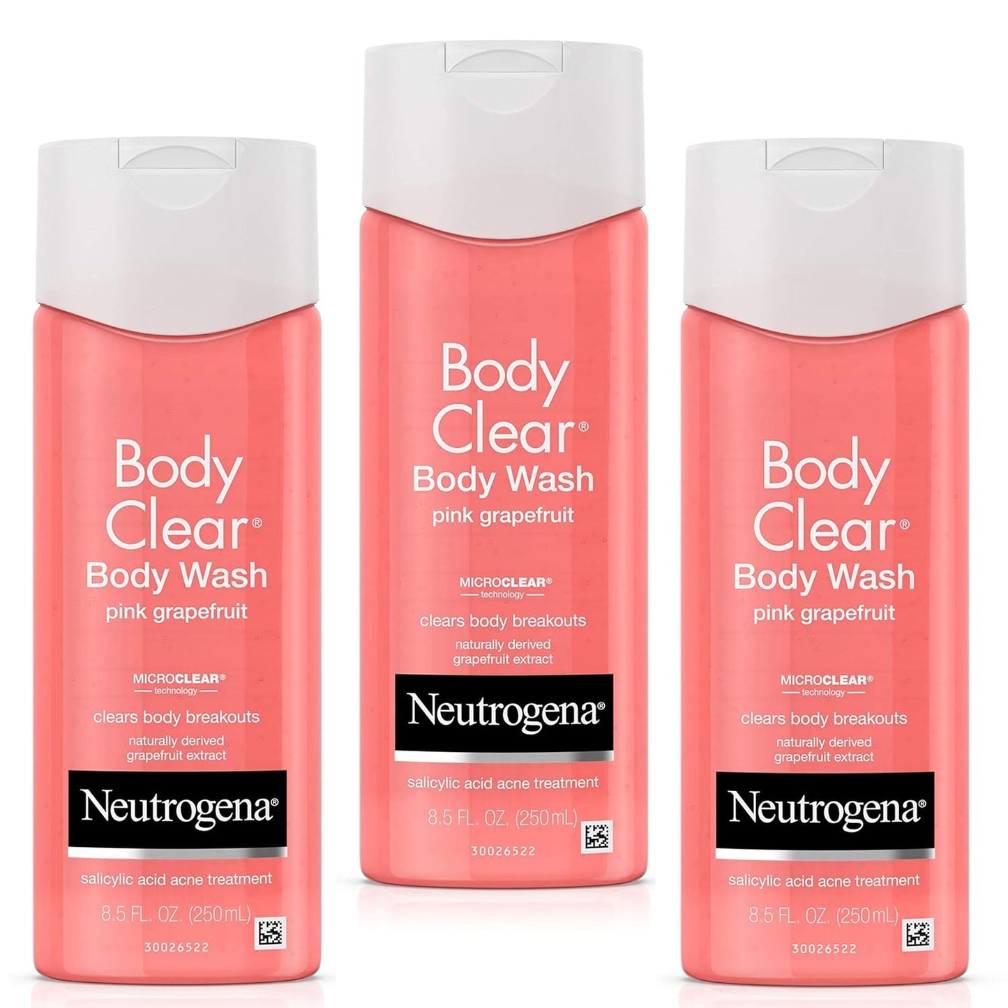 Neutrogena Body Clear Acne Treatment Wash - 2% Salicylic Acid Gel for Back, Chest & Shoulders | Pink Grapefruit, 8.5 fl. oz (Pack of 3)