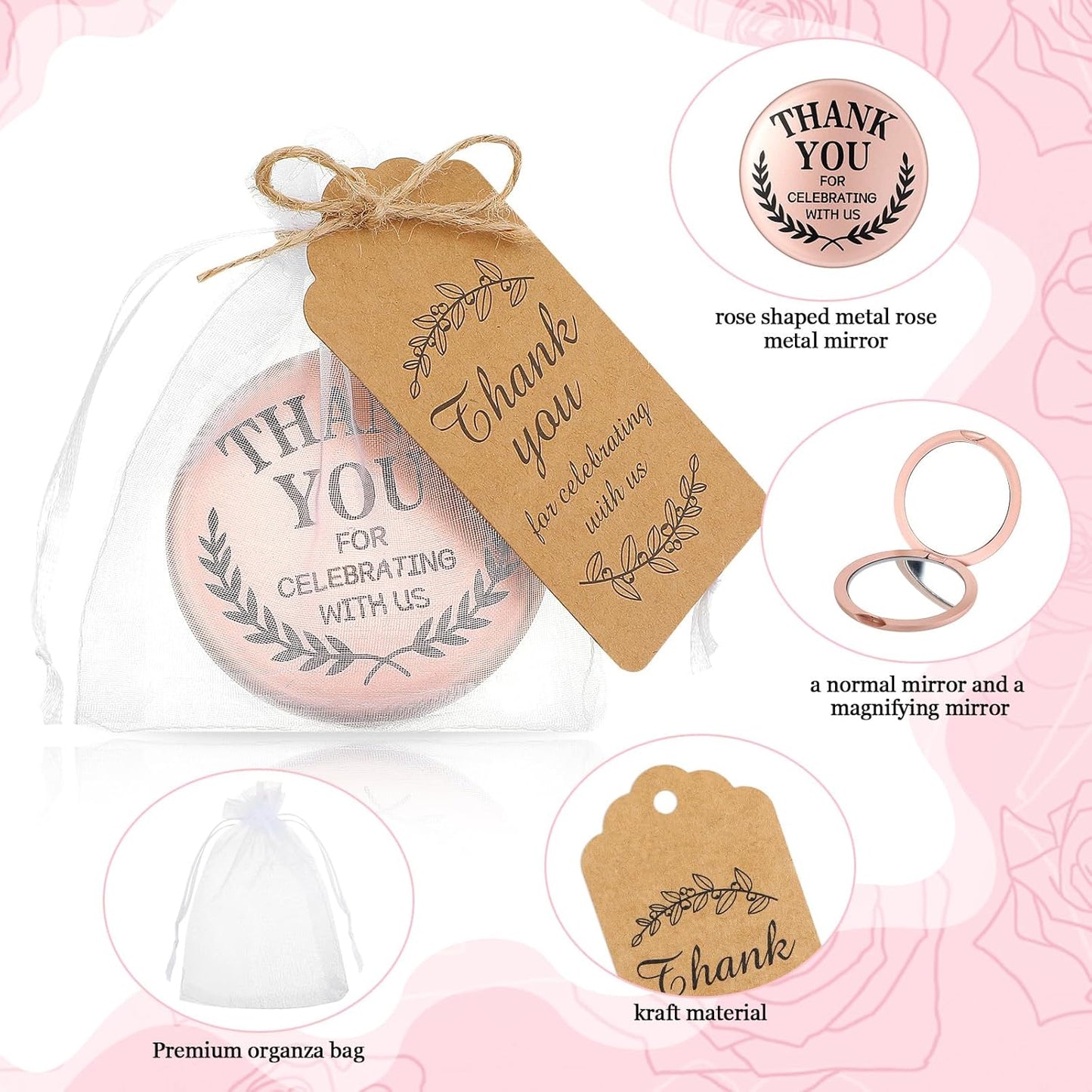 Thank You Compact Mirror Set - 24 Bulk Gifts for Women | Bridal Shower & Bachelorette Party Favors
