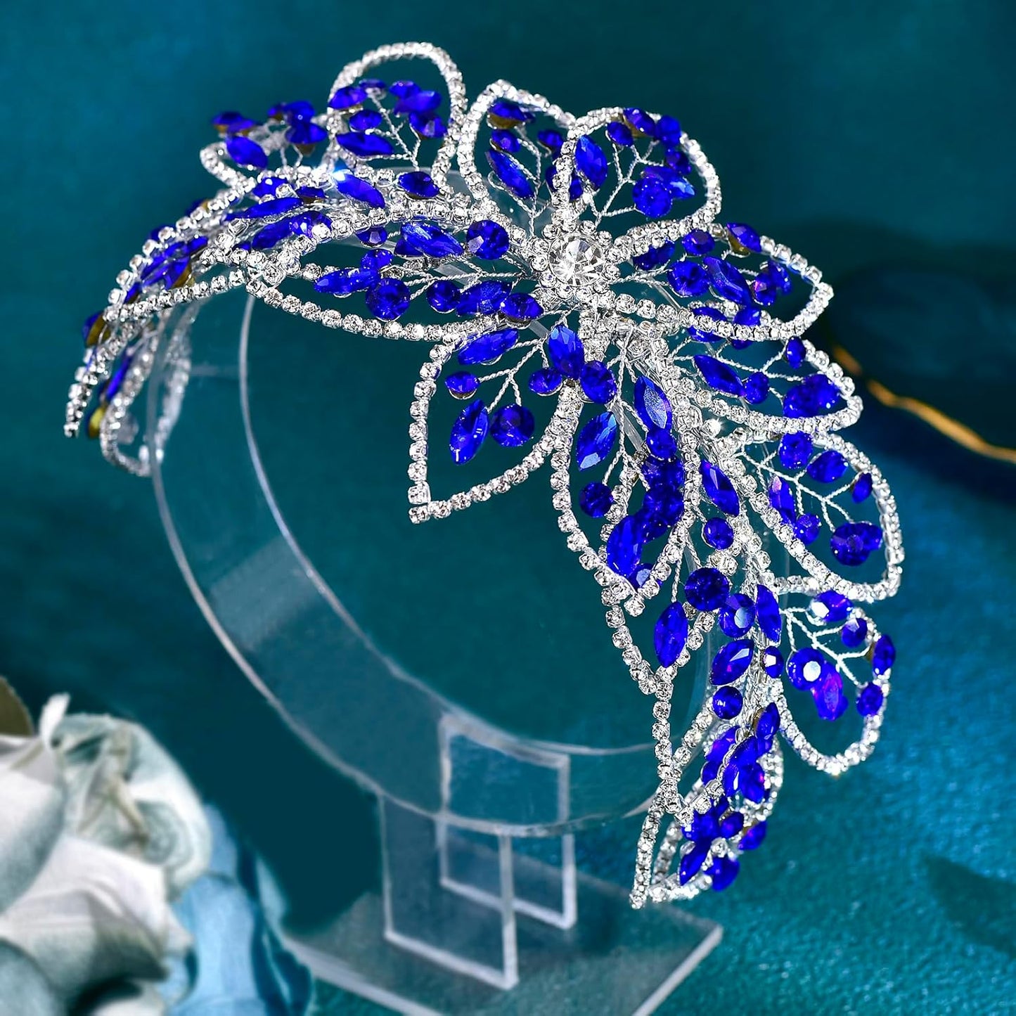 Bridal Blue Rhinestone Headpiece - Exquisite Handmade Hair Accessory | Crystal Hair Band (One Size)