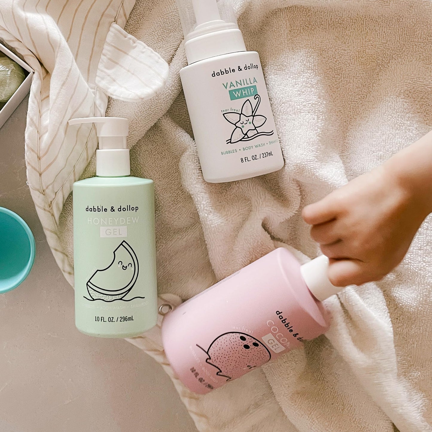 Dabble & Dollop Tropical Kids 3-in-1 Body Wash, Shampoo & Bubble Bath Variety Set – Coconut, Honeydew & Vanilla, Tear-Free, Gentle, Hypoallergenic and Safe for Sensitive Skin (Pack of 3)
