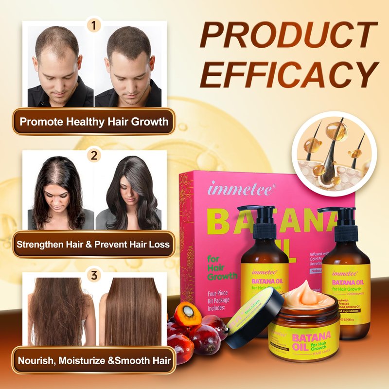 immetee Shampoo & Conditioner Set, Infused Batana Natural Ingredients, With Hair Mask and Massage Comb, Deep Moisturizing Treatment for Dry, Color-Treated Hair, 6.76 Fl Oz Each,4-Pack