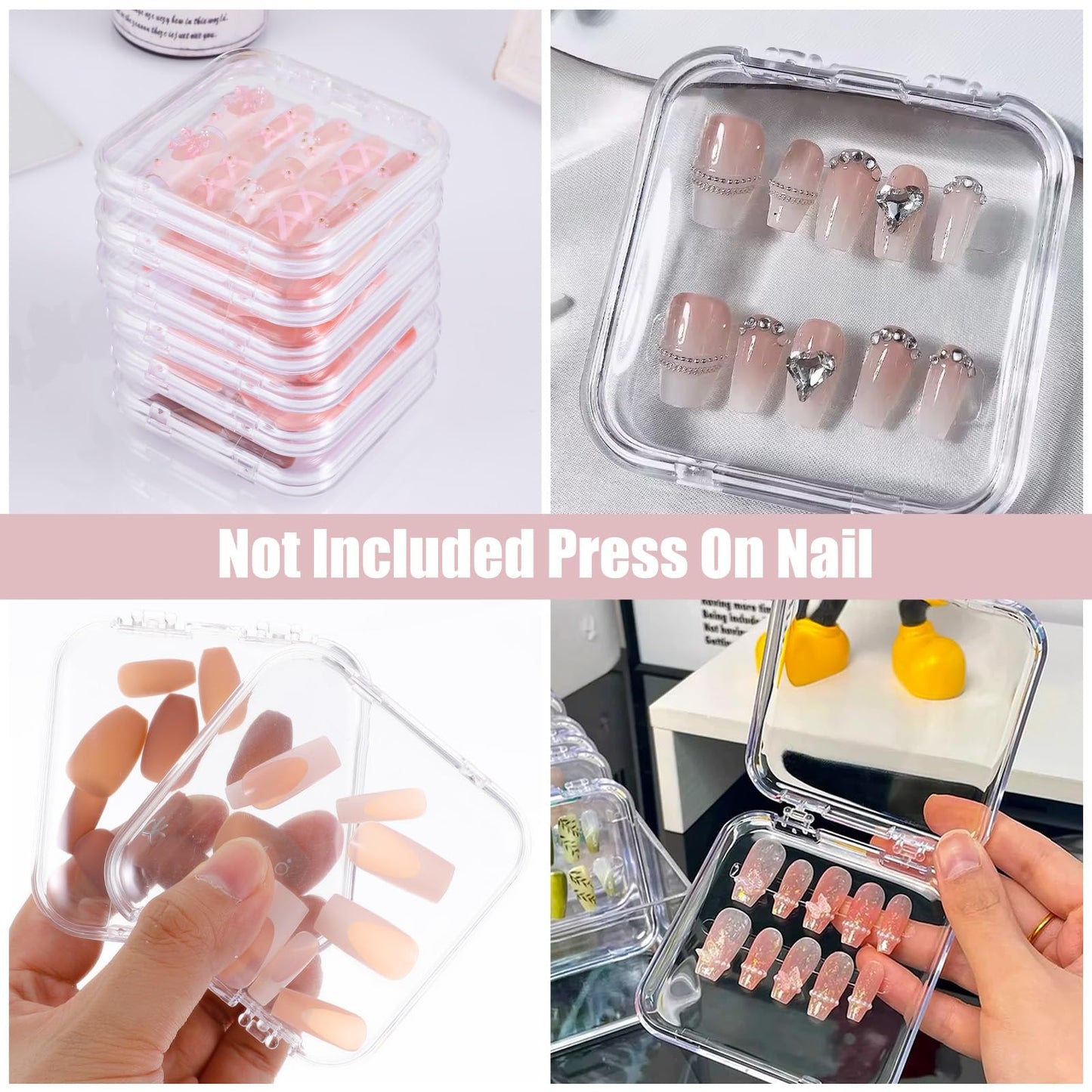 36 Pcs Press on Nail Storage Box Container All-In-One Clear 3 pcs Double Sided Tape Acrylic Display Fake Nail 3 Big Storage Box Organizer Case Artificial False Nail Boxes Packaging for Press Ons